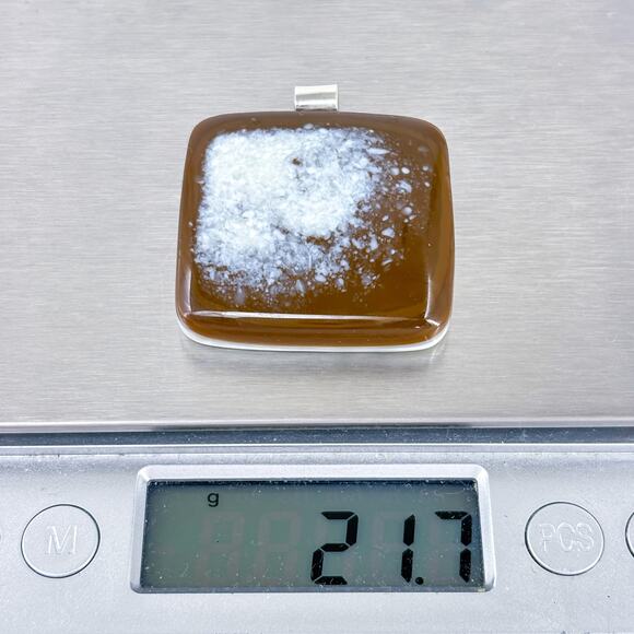 Brown White Fused Glass Pendant | Large Sterling Silver Bail Necklace Charm - Picture 6 of 7